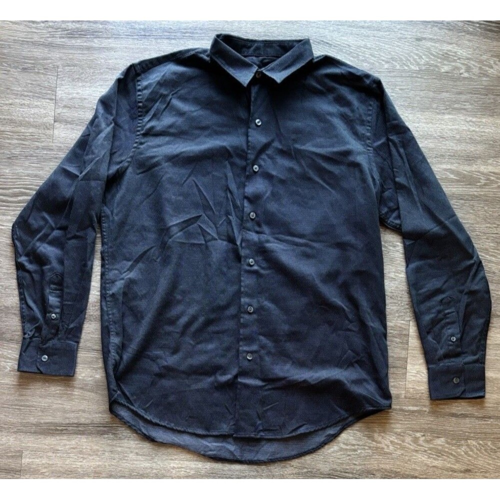 Van Heusen Mens Classic-Fit Soft Cotton Dress Shirt Black Size L 16 - 16.5 Dots